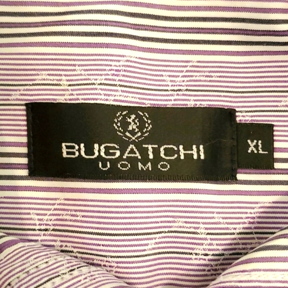👕 BUGATCHI UOMO XL PURPLE & WHITE EMBROIDERED STRIP LONGSLEVE BUTTONDOWN SHIRT - Picture 3 of 6